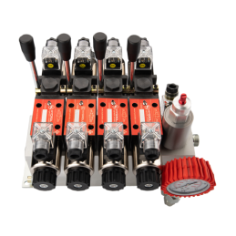 4 sekcijų 12 V hidraulinis skirstytuvo blokas, tipas Cetop 3 NG6, su proporciniu srauto reguliatoriumi, komplektuojamas su manom