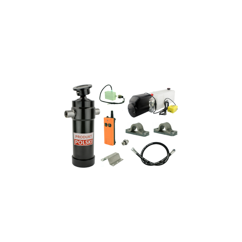 Savivarčio priekabos hidraulika. Vertimo komplektas: 24 V maitinimo šaltinis su belaidžiu valdymu + 1432 eigų pavara, keliamoji 