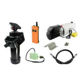 Savivarčio priekabos hidraulika. Vertimo komplektas: 24 V maitinimo šaltinis su belaidžiu valdymu + atramos pavara, 1300 eigų, k