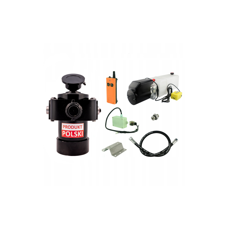 Savivarčio priekabos hidraulika. Vertimo komplektas: 24 V maitinimo šaltinis su belaidžiu valdymu + atramos pavara su 1000 eigų,