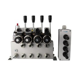 4 sekcijų 12 V hidraulinis skirstytuvo blokas, tipas Cetop 3 NG6, su proporciniu srauto reguliatoriumi, komplektuojamas su „Hydr