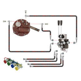 Novatoriška „Zetor 5211 7211“ hidraulinė sistema. Dviejų sekcijų hidraulinis skirstytuvas, pilnas siurblio dangtis su išorinio s