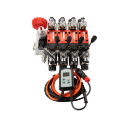 4 sekcijų 12 V hidraulinis skirstytuvo blokas, tipas Cetop 3 NG6, su proporcinio srauto reguliatoriumi, komplektuojamas su ARPWM