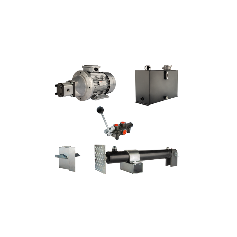 Malkų skaldytuvo hidraulika: skaldymo galia: 5 tonos, skaldymo ciklo laikas: 11–14 sekundžių. Pavara, siurblys, variklis, 45 lit