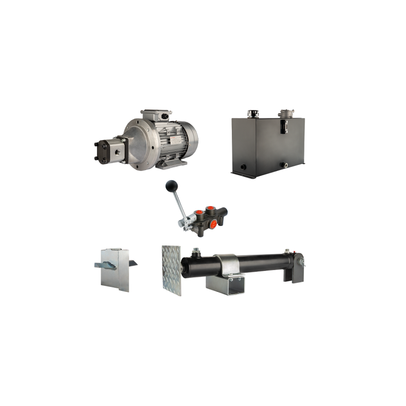 Malkų skaldytuvo hidraulika: skaldymo galia: 7 tonos, skaldymo ciklo laikas: 18–21 sekundė. Pavara, siurblys, variklis, 45 litrų