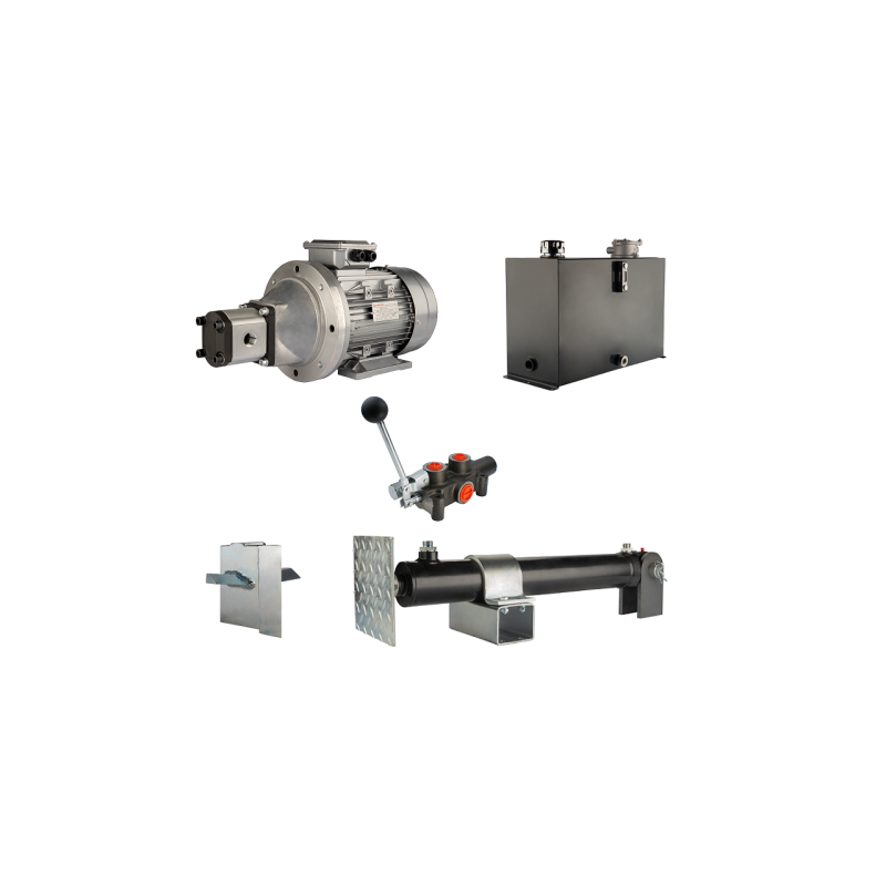 Malkų skaldytuvo hidraulika: skaldymo galia: 6 tonos, skaldymo ciklo laikas: 9–12 sekundžių. Pavara, siurblys, variklis, 45 litr