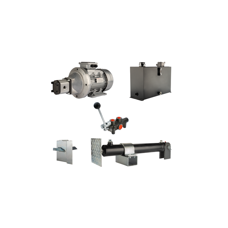 Malkų skaldytuvo hidraulika. Skaldymo galia: 10 tonų. Skaldymo ciklo laikas: 18–21 sekundė. Pavara, siurblys, variklis, 45 litrų