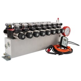 8 sekcijų 12 V hidraulinis skirstytuvo blokas, tipas Cetop 3 NG6, su proporcinio srauto reguliatoriumi, komplektuojamas su ARPWM