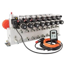 8 sekcijų 12 V hidraulinis skirstytuvo blokas, tipas Cetop 3 NG6, su proporcinio srauto reguliatoriumi, komplektuojamas su ARPWM