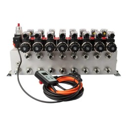 8 sekcijų 12 V hidraulinis skirstytuvo blokas, tipas Cetop 3 NG6, su proporcinio srauto reguliatoriumi, komplektuojamas su ARPWM