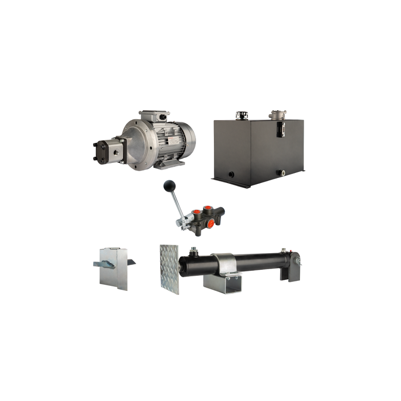 Malkų skaldytuvo hidraulika. Skaldymo galia: 5 tonos. Skaldymo ciklo laikas: 11–14 sekundžių. Pavara, siurblys, variklis, 75 lit