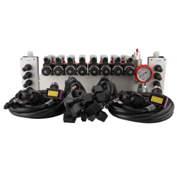 8 sekcijų 12 V hidraulinis skirstytuvas, Cetop 3 NG6 tipo, su proporciniu srauto reguliatoriumi, komplektuojamas su dviem „Hydro