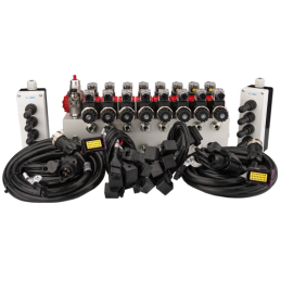 8 sekcijų 12 V hidraulinis skirstytuvas, Cetop 3 NG6 tipo, su proporciniu srauto reguliatoriumi, komplektuojamas su dviem „Hydro