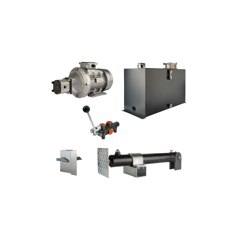 Malkų skaldytuvo hidraulika: skaldymo galia: 6 tonos, skaldymo ciklo laikas: 14–17 sekundžių. Pavara, siurblys, variklis, 100 li