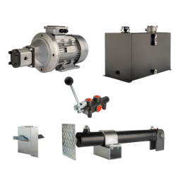 Malkų skaldytuvo hidraulika. Skaldymo galia: 10 tonų. Skaldymo ciklo laikas: 18–21 sekundė. Pavara, siurblys, variklis, 75 litrų