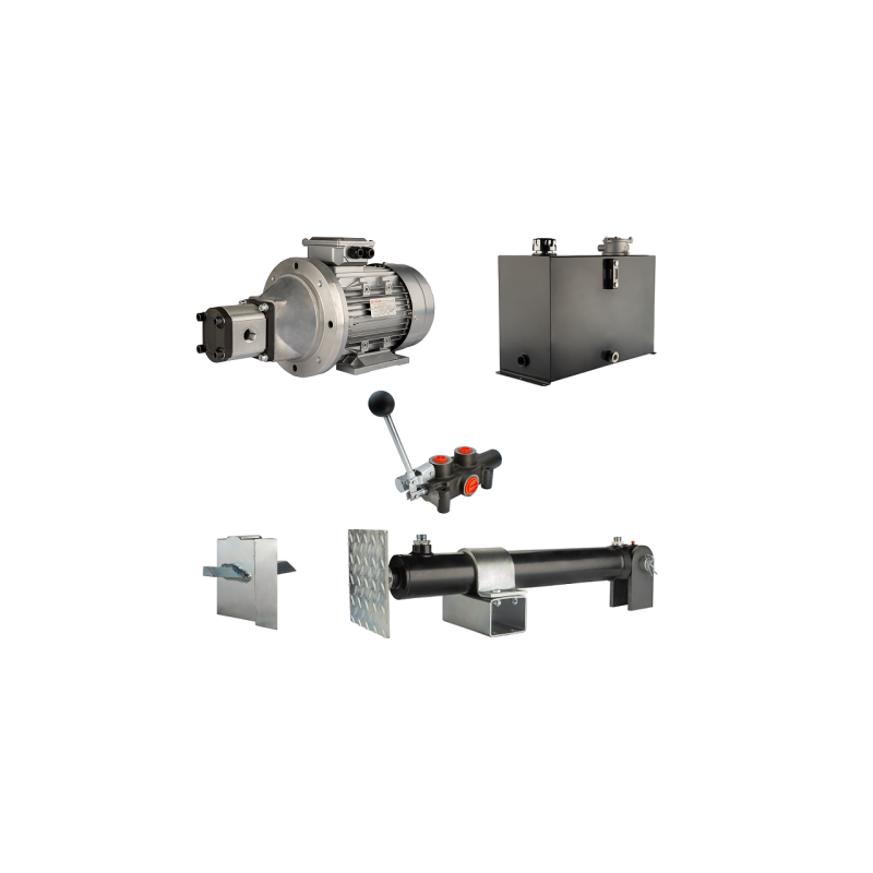 Malkų skaldytuvo hidraulika. Skaldymo galia: 12 tonų. Skaldymo ciklo laikas: 18–21 sekundė. Pavara, siurblys, variklis, 45 litrų