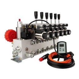 sekcijų 12 V hidraulinis skirstytuvo blokas, tipas Cetop 3 NG6, su proporcinio srauto reguliatoriumi, komplektuojamas su ARPWM p