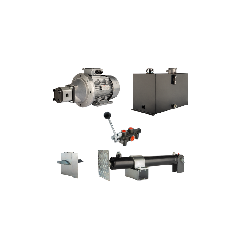 Malkų skaldytuvo hidraulika. Skaldymo galia: 12 tonų. Skaldymo ciklo laikas: 18–21 sekundė. Pavara, siurblys, variklis, 75 litrų