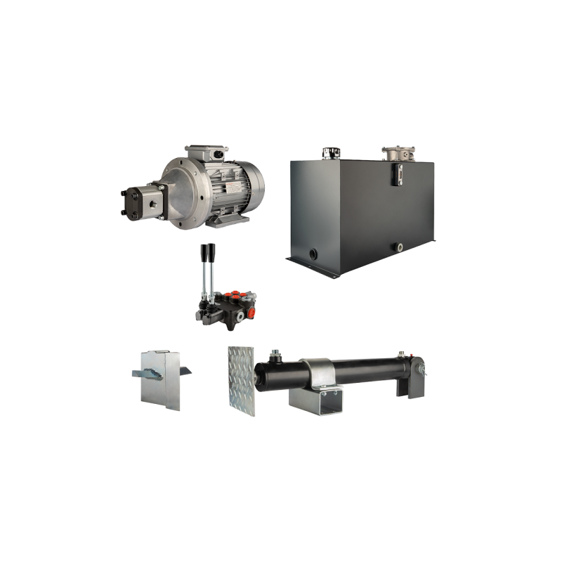 Malkų skaldytuvo hidraulika: skaldymo galia: 7 tonos, skaldymo ciklo laikas: 18–21 sekundė. Pavara, siurblys, variklis, 100 litr