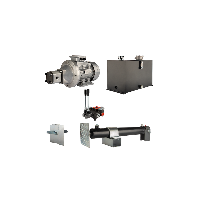 Malkų skaldytuvo hidraulika: skaldymo galia: 6 tonos, skaldymo ciklo laikas: 9–12 sekundžių. Pavara, siurblys, variklis, 75 litr