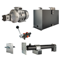 Malkų skaldytuvo hidraulika. Skaldymo galia: 12 tonų. Skaldymo ciklo laikas: 18–21 sekundė. Pavara, siurblys, variklis, 100 litr