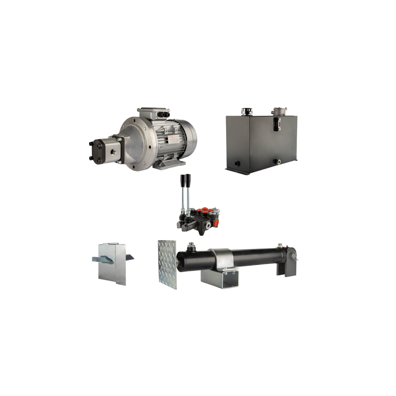 Malkų skaldytuvo hidraulika. Skaldymo galia: 12 tonų. Skaldymo ciklo laikas: 18–21 sekundė. Pavara, siurblys, variklis, 45 litrų