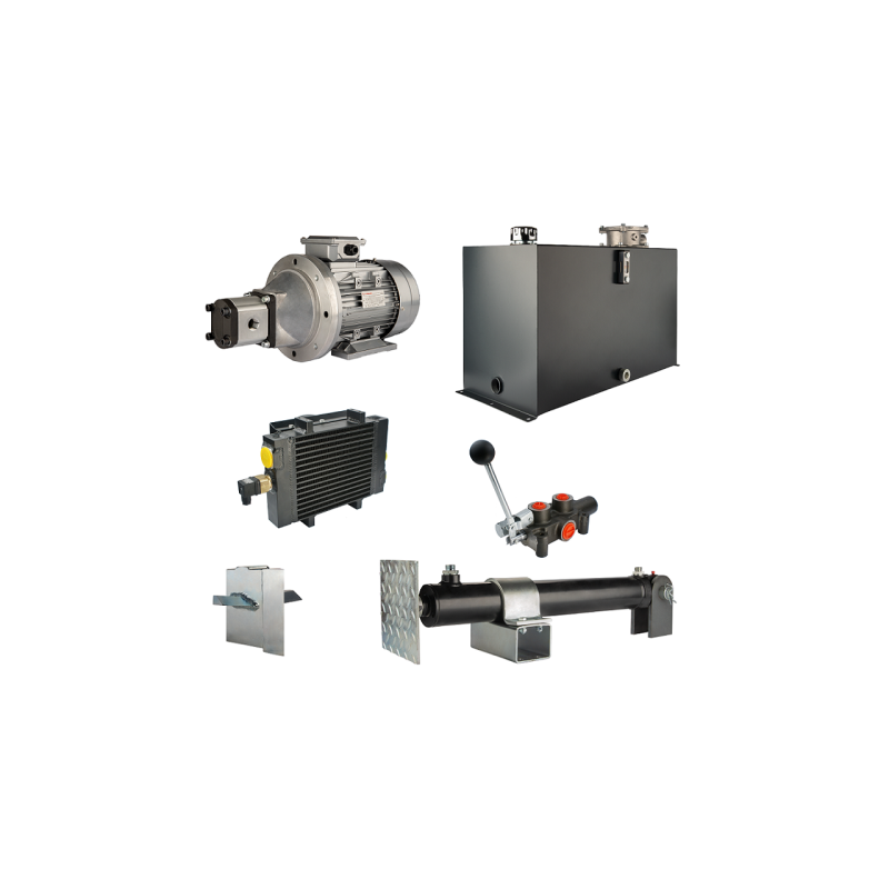 Malkų skaldytuvo hidraulika: skaldymo galia: 5 tonos, skaldymo ciklo laikas: 11–14 sekundžių. Pavara, siurblys, variklis, 100 li