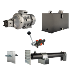 Malkų skaldytuvo hidraulika. Skaldymo galia: 10 tonų. Skaldymo ciklo laikas: 9–12 sekundžių. Pavara, siurblys, variklis, 75 litr