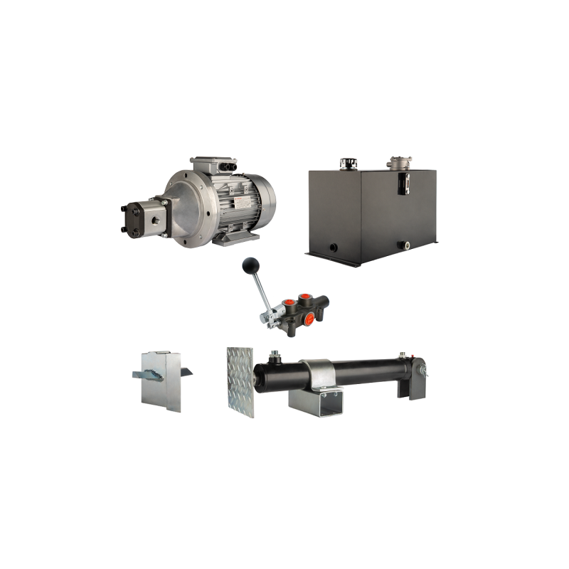 Malkų skaldytuvo hidraulika. Skaldymo galia: 12 tonų. Skaldymo ciklo laikas: 14–17 sekundžių. Pavara, siurblys, variklis, 75 lit