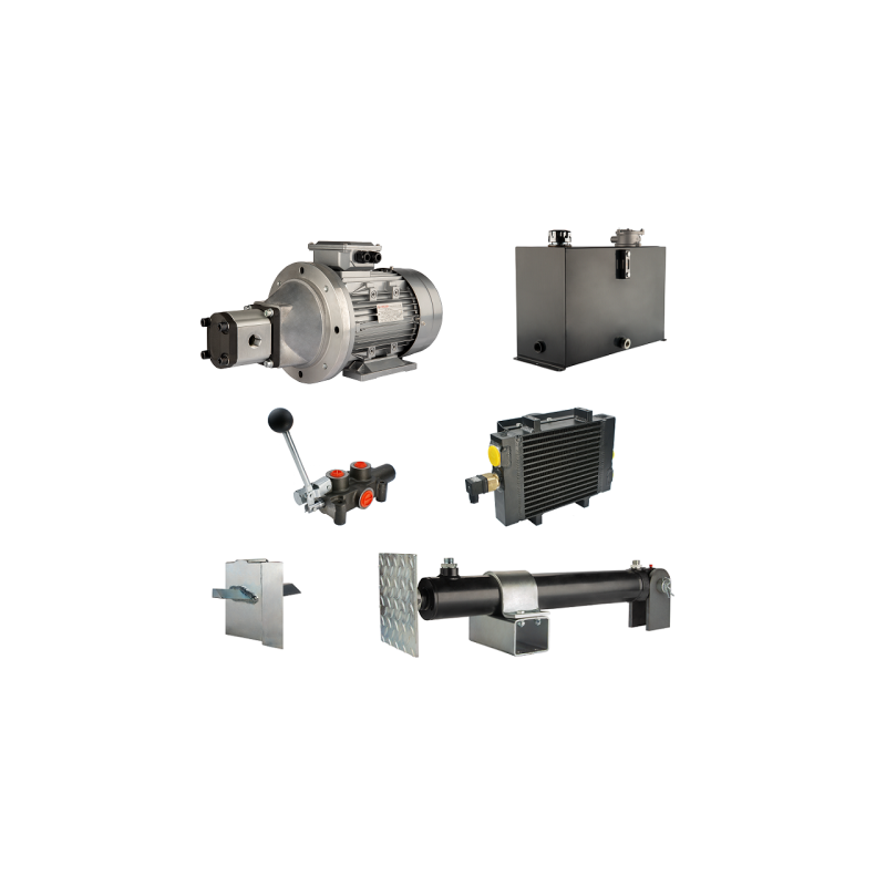 Malkų skaldytuvo hidraulika. Skaldymo galia: 12 tonų. Skaldymo ciklo laikas: 18–21 sekundė. Pavara, siurblys, variklis, 45 litrų