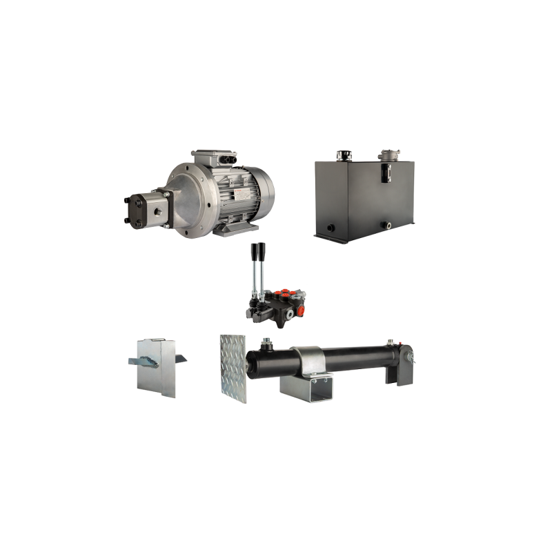 Malkų skaldytuvo hidraulika. Skaldymo galia: 10 tonų. Skaldymo ciklo laikas: 9–12 sekundžių. Pavara, siurblys, variklis, 45 litr