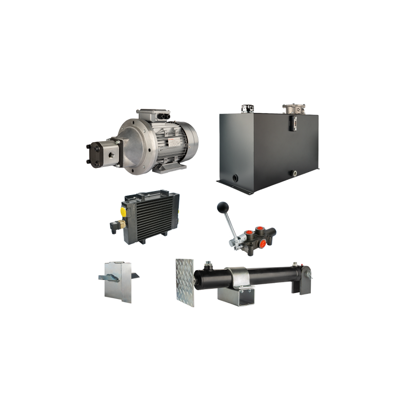 Malkų skaldytuvo hidraulika: skaldymo galia: 10 tonų, skaldymo ciklo laikas: 18–21 sekundė. Pavara, siurblys, variklis, 100 litr