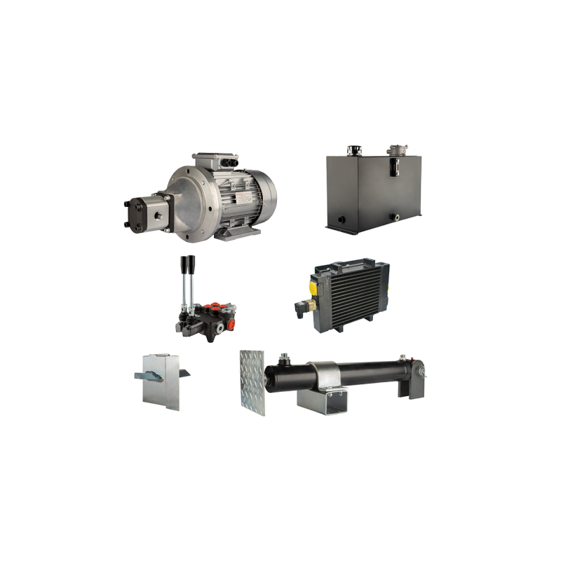 Malkų skaldytuvo hidraulika. Skaldymo galia: 10 tonų. Skaldymo ciklo laikas: 18–21 sekundė. Pavara, siurblys, variklis, 45 litrų