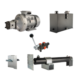 Malkų skaldytuvo hidraulika. Skaldymo galia: 12 tonų. Skaldymo ciklo laikas: 9–12 sekundžių. Pavara, siurblys, variklis, 45 litr