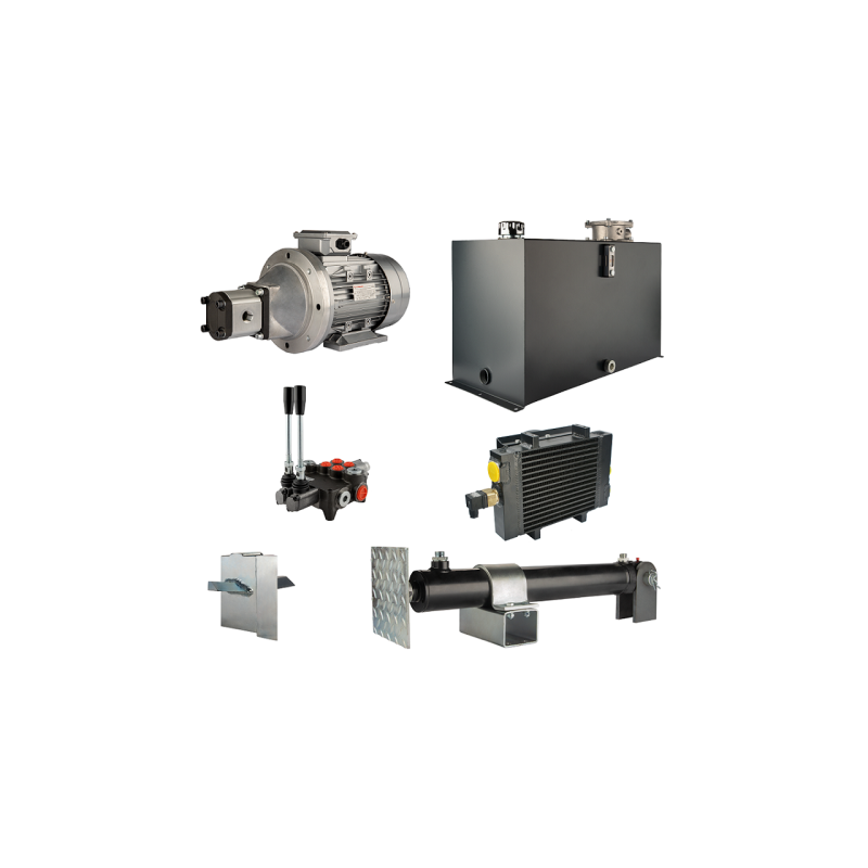 Malkų skaldytuvo hidraulika: skaldymo galia: 5 tonos, skaldymo ciklo laikas: 18–21 sekundė. Pavara, siurblys, variklis, 100 litr