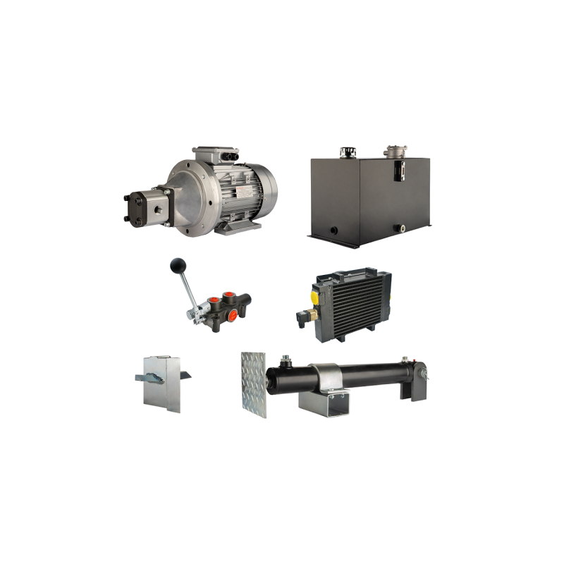 Malkų skaldytuvo hidraulika. Skaldymo galia: 12 tonų. Skaldymo ciklo laikas: 18–21 sekundė. Pavara, siurblys, variklis, 75 litrų