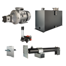 Malkų skaldytuvo hidraulika. Skaldymo galia: 10 tonų. Skaldymo ciklo laikas: 14–17 sekundžių. Pavara, siurblys, variklis, 100 li