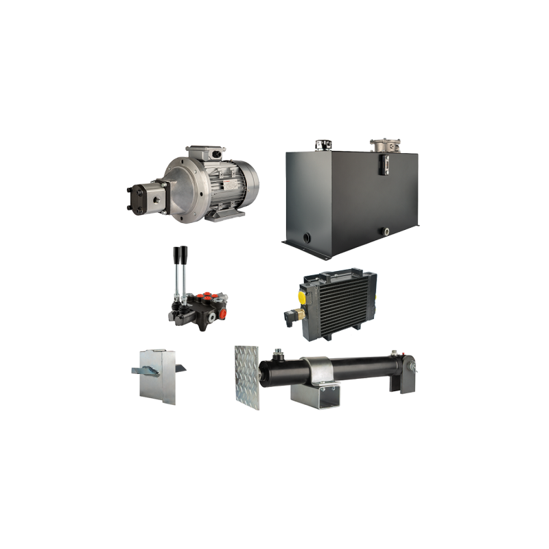 Malkų skaldytuvo hidraulika: skaldymo galia: 5 tonos, skaldymo ciklo laikas: 11–14 sekundžių. Pavara, siurblys, variklis, 100 li