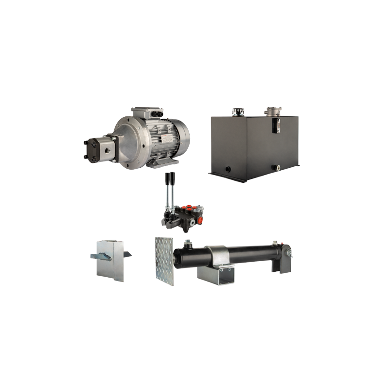 Malkų skaldytuvo hidraulika. Skaldymo galia: 10 tonų. Skaldymo ciklo laikas: 9–12 sekundžių. Pavara, siurblys, variklis, 75 litr