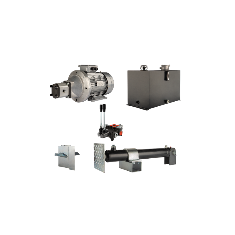 Malkų skaldytuvo hidraulika. Skaldymo galia: 12 tonų. Skaldymo ciklo laikas: 14–17 sekundžių. Pavara, siurblys, variklis, 75 lit