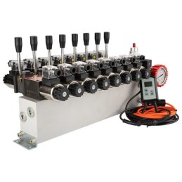 8 sekcijų 12 V hidraulinis skirstytuvo blokas, tipas Cetop 3 NG6, su proporcinio srauto reguliatoriumi, komplektuojamas su ARPWM