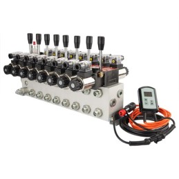 8 sekcijų 12 V hidraulinis skirstytuvo blokas, tipas Cetop 3 NG6, su proporcinio srauto reguliatoriumi, komplektuojamas su ARPWM