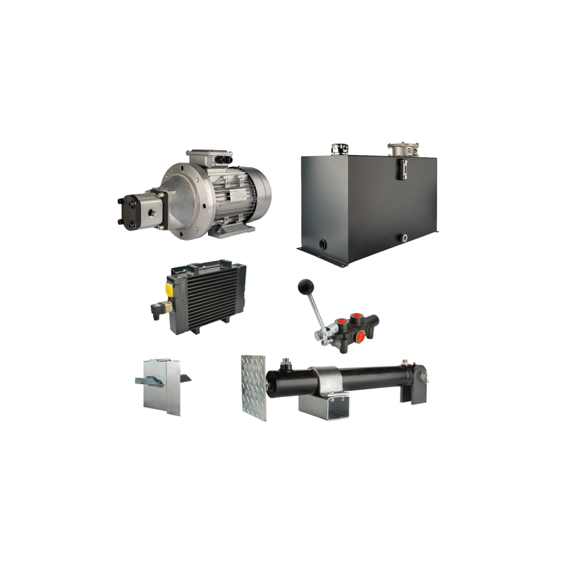 Malkų skaldytuvo hidraulika: skaldymo galia: 9 tonos, skaldymo ciklo laikas: 11–14 sekundžių. Pavara, siurblys, variklis, 100 li