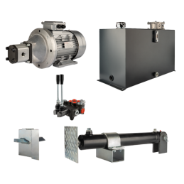 Malkų skaldytuvo hidraulika. Skaldymo galia: 12 tonų. Skaldymo ciklo laikas: 14–17 sekundžių. Pavara, siurblys, variklis, 100 li