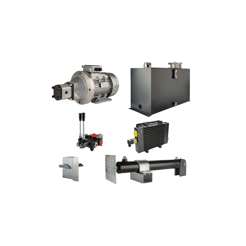 Malkų skaldytuvo hidraulika: skaldymo galia: 7 tonos, skaldymo ciklo laikas: 11–14 sekundžių. Pavara, siurblys, variklis, 100 li