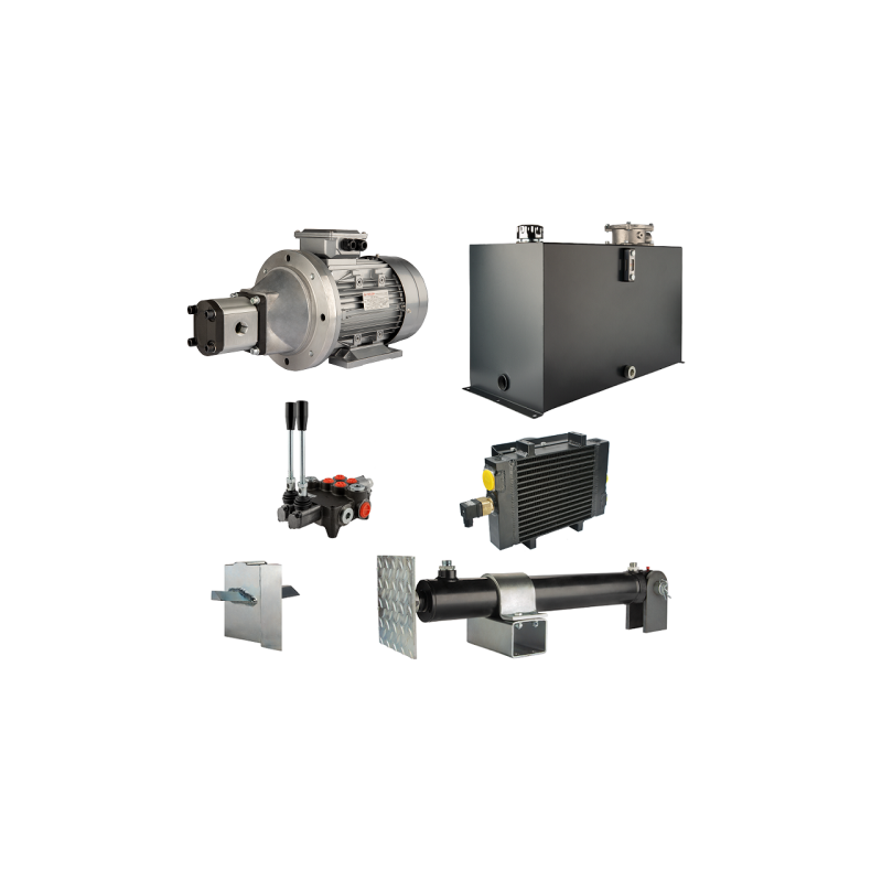 Malkų skaldytuvo hidraulika: skaldymo galia: 6 tonos, skaldymo ciklo laikas: 9–12 sekundžių. Pavara, siurblys, variklis, 100 lit