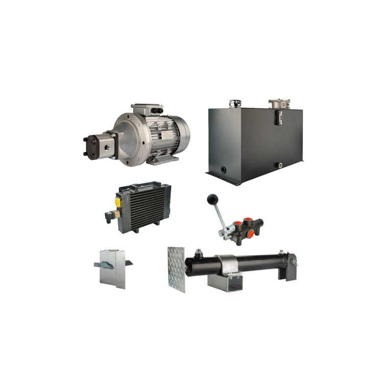 Malkų skaldytuvo hidraulika: skaldymo galia: 10 tonų, skaldymo ciklo laikas: 9–12 sekundžių. Pavara, siurblys, variklis, 100 lit