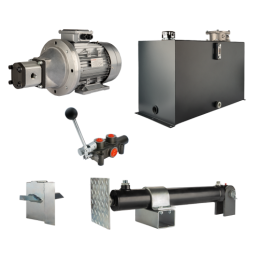 Malkų skaldytuvo hidraulika. Skaldymo galia: 12 tonų. Skaldymo ciklo laikas: 9–12 sekundžių. Pavara, siurblys, variklis, 100 lit