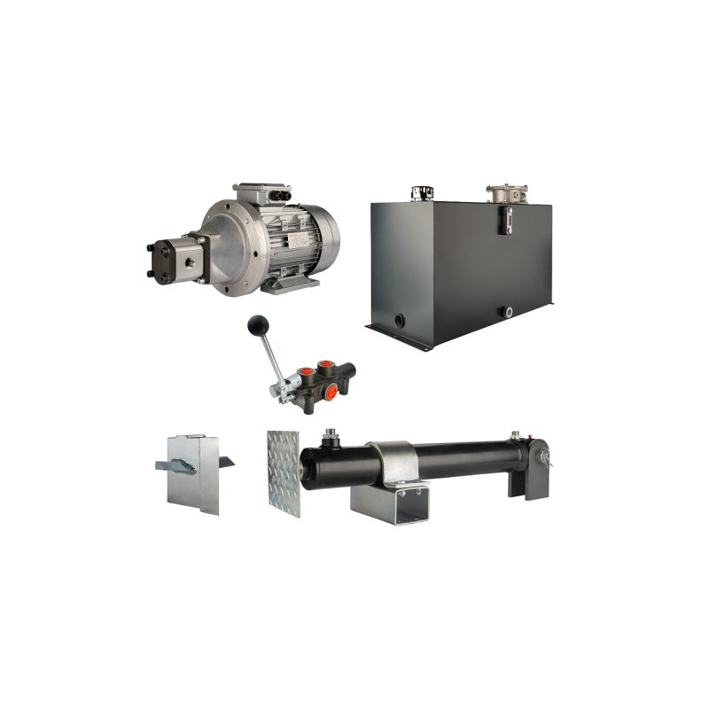 Malkų skaldytuvo hidraulika. Skaldymo galia: 16 tonų. Skaldymo ciklo laikas: 11–14 sekundžių. Pavara, siurblys, variklis, 75 lit