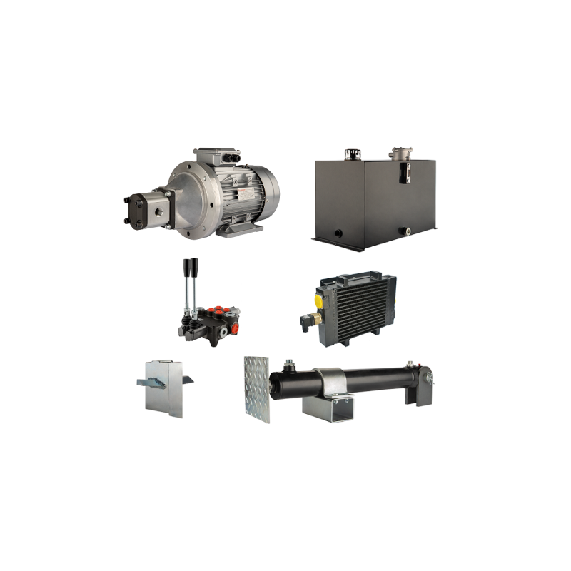 Malkų skaldytuvo hidraulika: skaldymo galia: 8 tonos, skaldymo ciklo laikas: 9–12 sekundžių. Pavara, siurblys, variklis, 75 litr